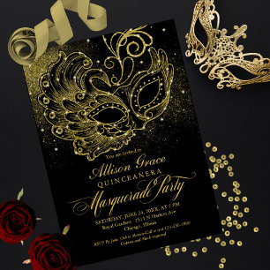 Convite de Máscara de Quinceanera Ouro Preto