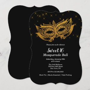 Convite de Mascarada Máscara Dourada Sweet 16