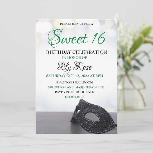 Convite de Mascarada para festa de 16 anos doce (Em pé/Frente)