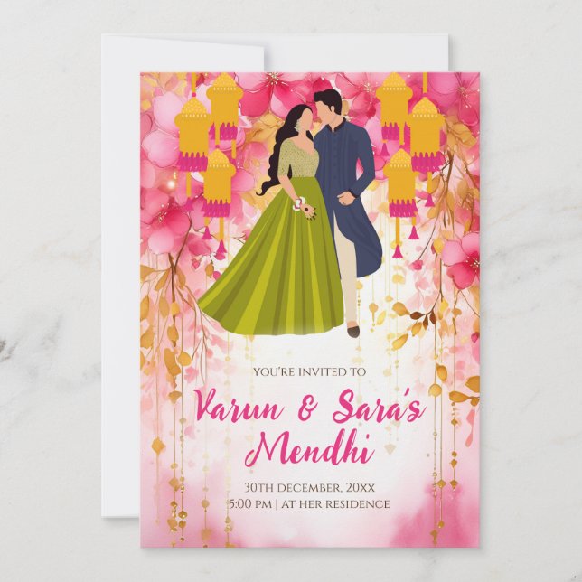 Convite de Mehendi Convite digital de Mehndi, Mehn (Frente)