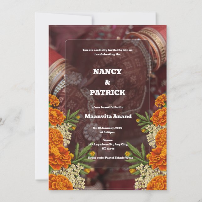 Convite de Mehendi Minimalista Marrom e Vermelho (Frente)