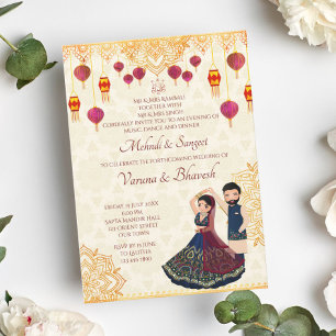 Convite de mehndi e sangeet para um lindo casal in