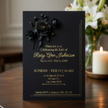 Convite de Memória Floral Preto e Dourado Elegante