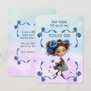 Convite de Menina de Flores Floral Azul Aquarela