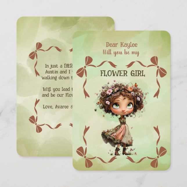 Convite de Menina de Flores Floral Verde Aquarela (Frente/Verso)