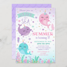 Convite de Menina do Narval Debaixo do Mar