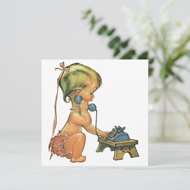 Convite de Menina Infantil Antiga em um Brinquedo  (Em pé/Frente)