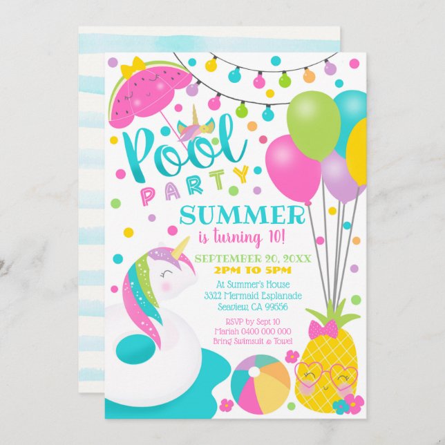 Convite de Menina para Festa de Aniversário na Pis (Frente/Verso)