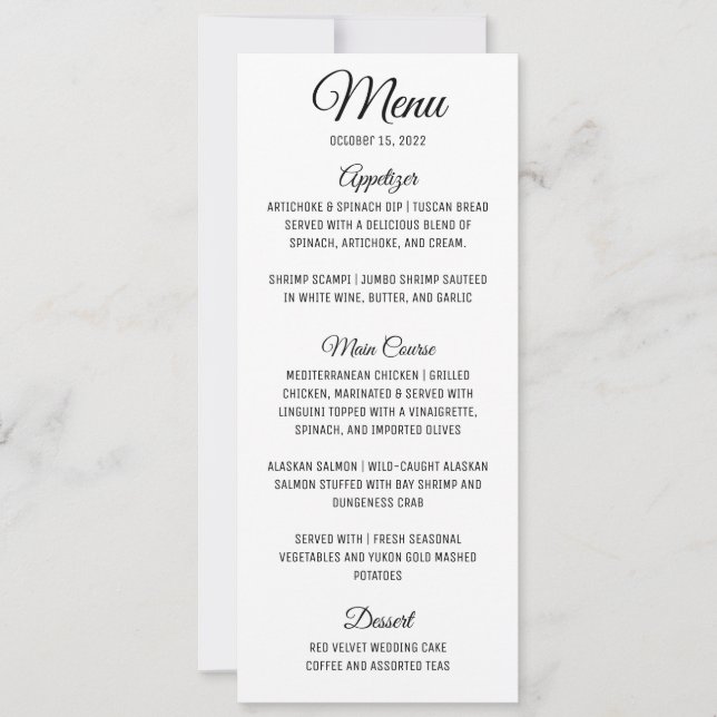 Convite de Menu Casamento Minimalista (Frente)