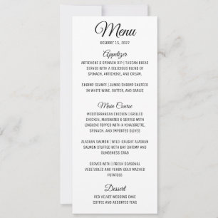 Convite de Menu Casamento Minimalista