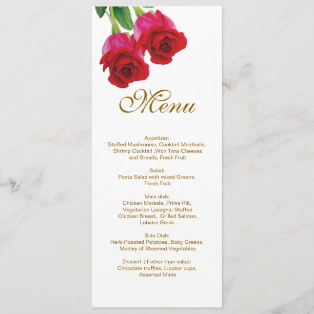Convite de Menu de Casamento com Duas Rosas Vermel (Frente)