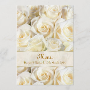 Convite de menu de casamento com rosa creme branco