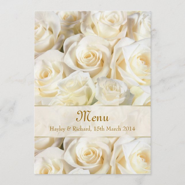 Convite de menu de casamento com rosa creme branco (Frente)