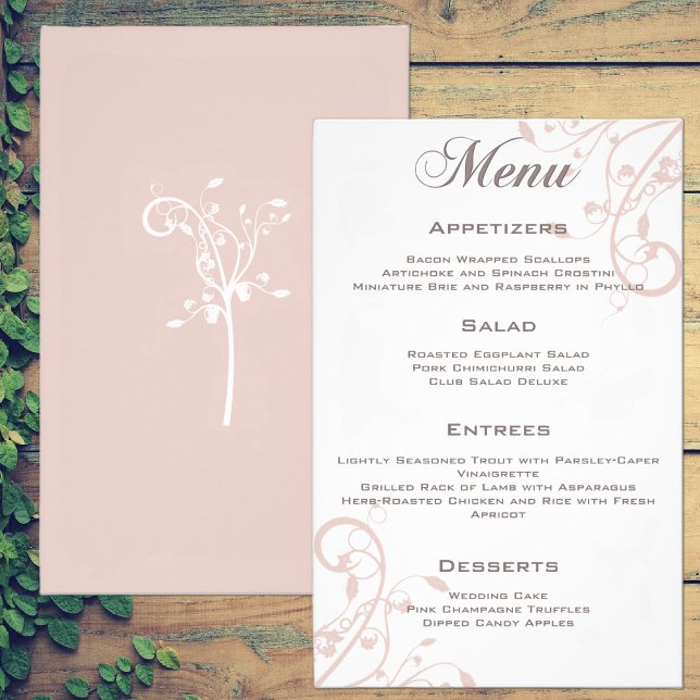 Convite de Menu de Casamento Elegante Floral Rosa  (Criador carregado)