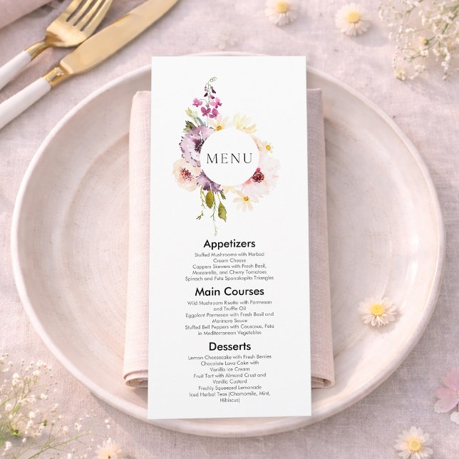 Convite de Menu de Casamento Floral Elegante (Criador carregado)