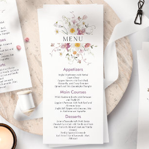 Convite de Menu de Casamento Floral Elegante