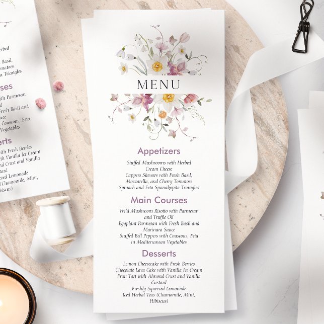 Convite de Menu de Casamento Floral Elegante (Criador carregado)