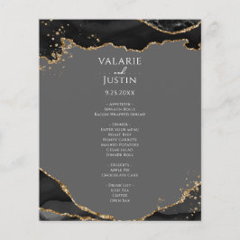 Convite de Menu de Casamento Glitter Aгата Preto D
