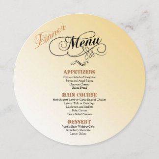 convite de menu de jantar de casamento redondo