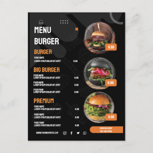 Convite de menu do restaurante burger preto Elegan