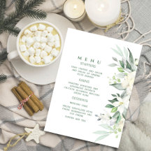 Convite de Menu Floral Branco de Verdura Moderna