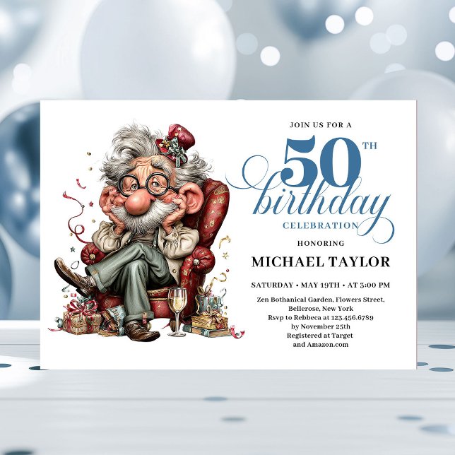 Convite de Milestone de Aniversário de 50 Anos par (Whimsical Funny Man 50 Party Milestone Invitation)