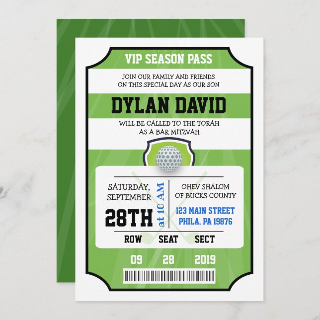 Convite de Mitzvah do bastão do bar do BILHETE do (Frente/Verso)