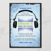 Convite de Mitzvah do bastão do bar dos FONES DE
