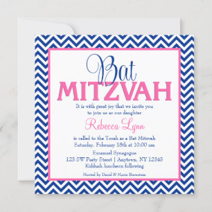 Convite de Mitzvah do bastão do rosa dos azuis