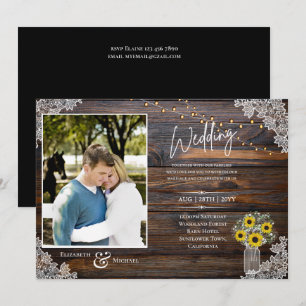 Convite de Modelo de Casamento com Foto de Girassó