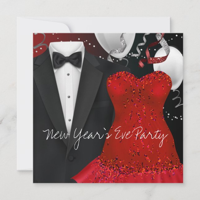 Convite de Modelo para Festa de Vestido Vermelho e (Frente)