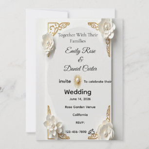 Convite de moldura clássica em aquarela e dourado