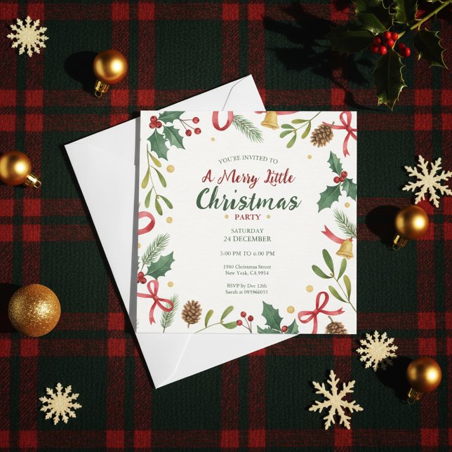 Convite de Moldura de Coroa de Natal Botânica (Fresh Christmas Design, Simple Holiday Card)