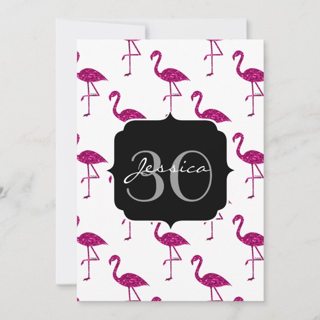 Convite de monograma com padrão de flamingo rosa b (Frente)