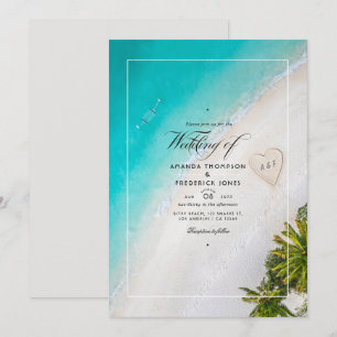 Convite de Monograma de Casamento de Verão na Prai