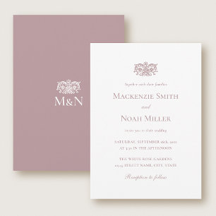 Convite de Monograma de Casamento Elegante Ornamen
