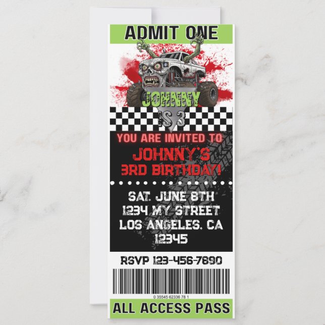 Convite de Monstro de Caminhão Zumbi (Frente)