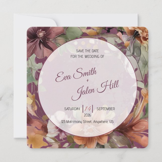Convite de Moody Fall Floral Save the Date (Frente)