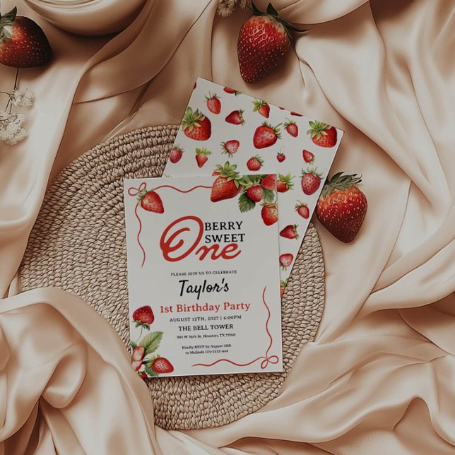 Convite de morango de primeiro aniversario (Criador carregado)