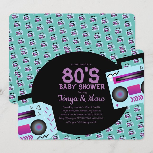 Convite de Música para Festa de Chá de Bebê Hip Ho (Frente/Verso)