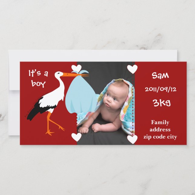 Convite de nascimento Cegonha It' S.A. boy (Frente)