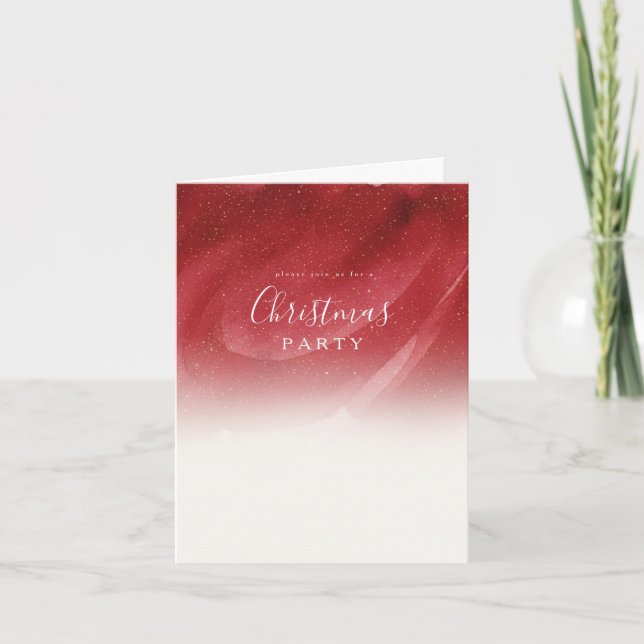 Convite de Natal Abstrato Vermelho e Dourado Elega (Frente)