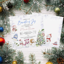 Convite de Natal Alegre Bebê Homem de Neve Aquarel