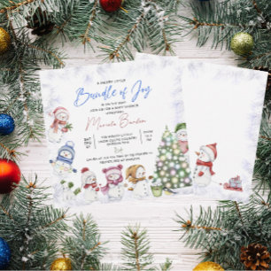 Convite de Natal Alegre Bebê Homem de Neve Aquarel