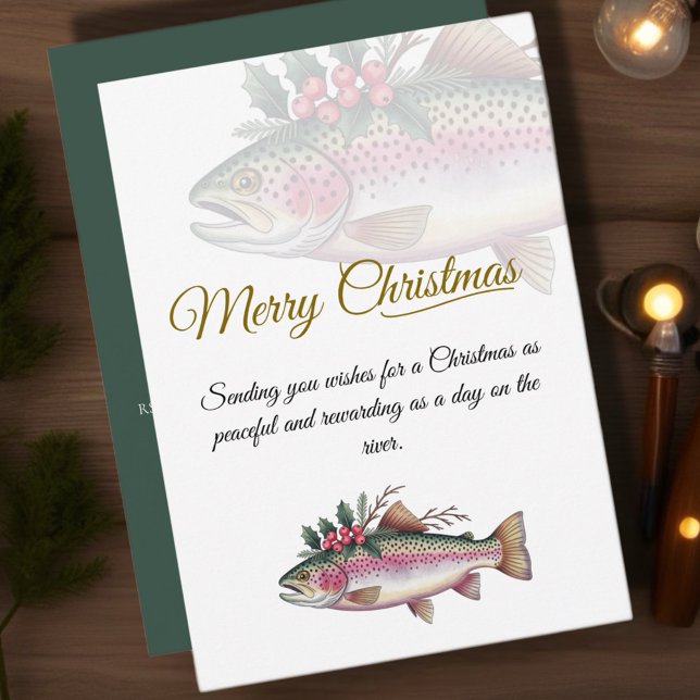 Convite de Natal Alegre da Truta (Celebrate the holiday season with our Fishing-Themed Christmas Cards collection! )