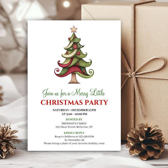 Convite de Natal artístico minimalista para árvore (Minimalist artistic Christmas tree holiday invite)