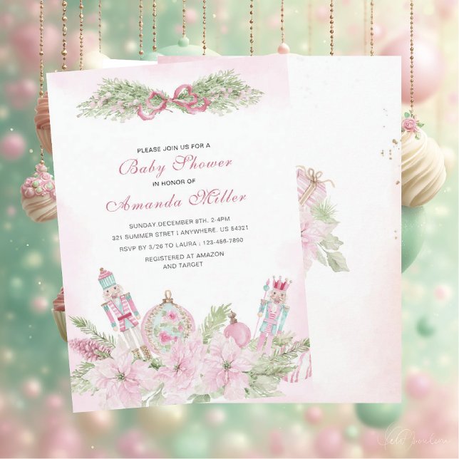 Convite de Natal Ballet Cascanueces Rosa aquarela (Criador carregado)