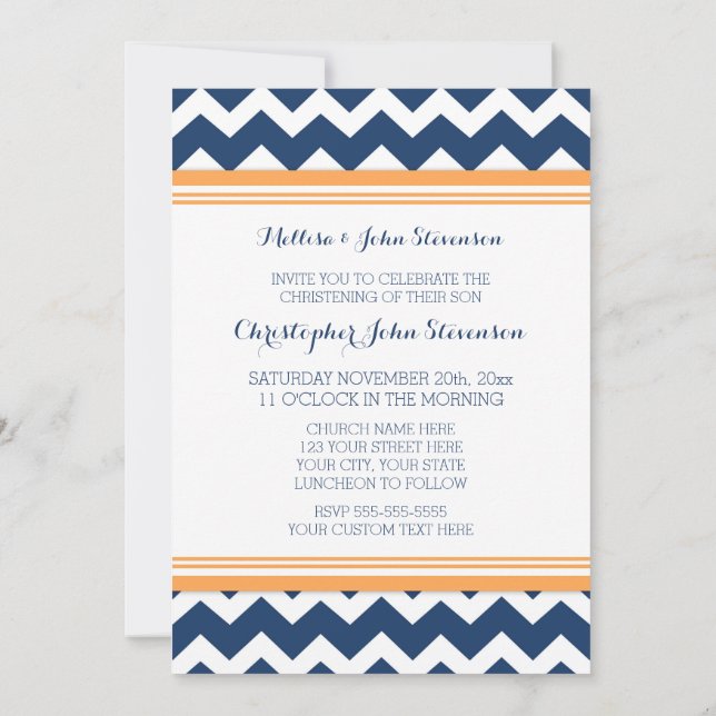 Convite de Natal Blue Orange Chevron (Verso)