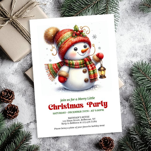 Convite de Natal brilhante para crianças neve  (Bright Christmas snowman invite kids holiday editable

)
