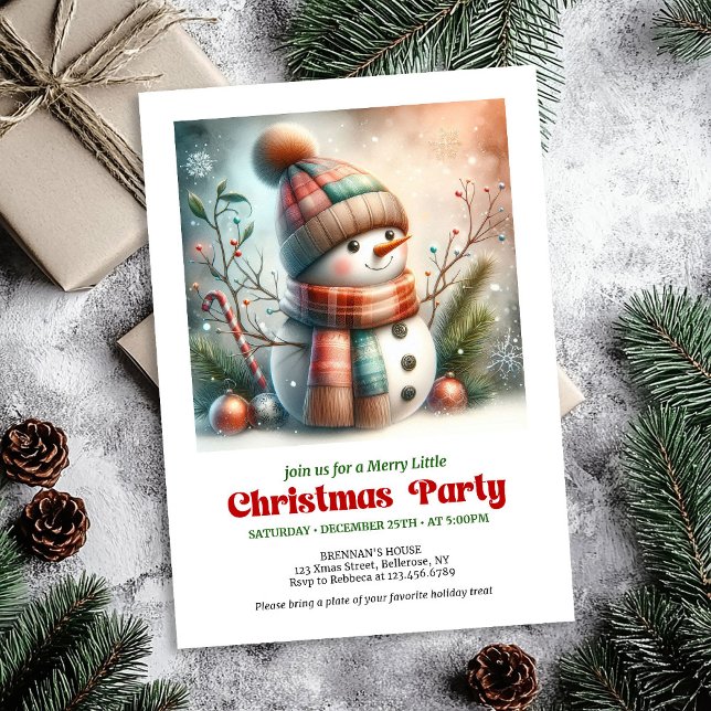 Convite de Natal caprichoso de boneco de neve edit (Whimsical Christmas snowman invitation editable holiday joy

)